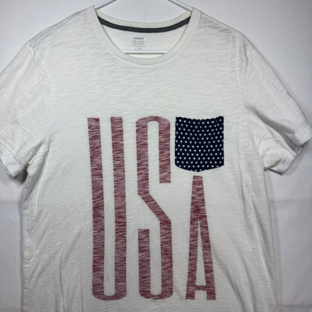 Old Navy Mens USA Graphic T-Shirt Pocket Crew‎ Neck Short Sleeve White Sz Large